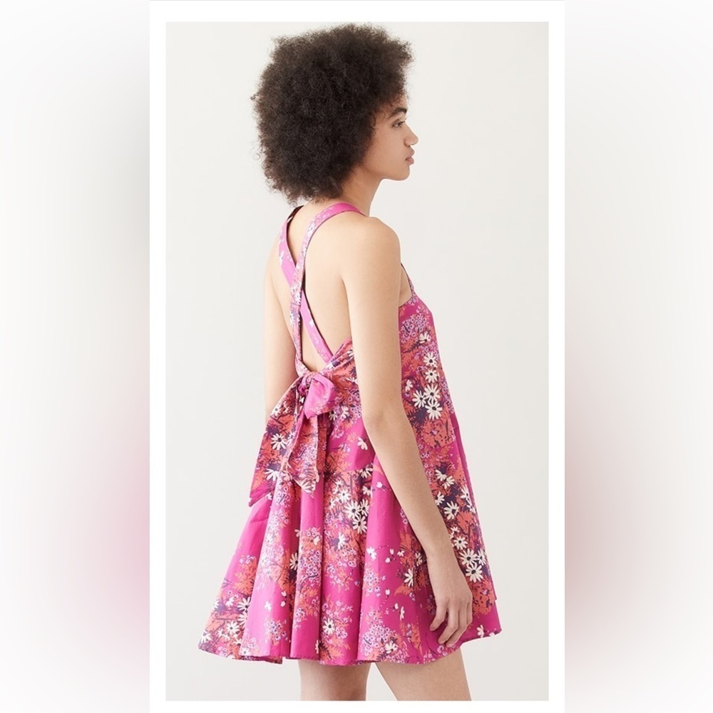 Free People Let The Sunshine In Printed pink Floral Strap Flare Dress sz XS